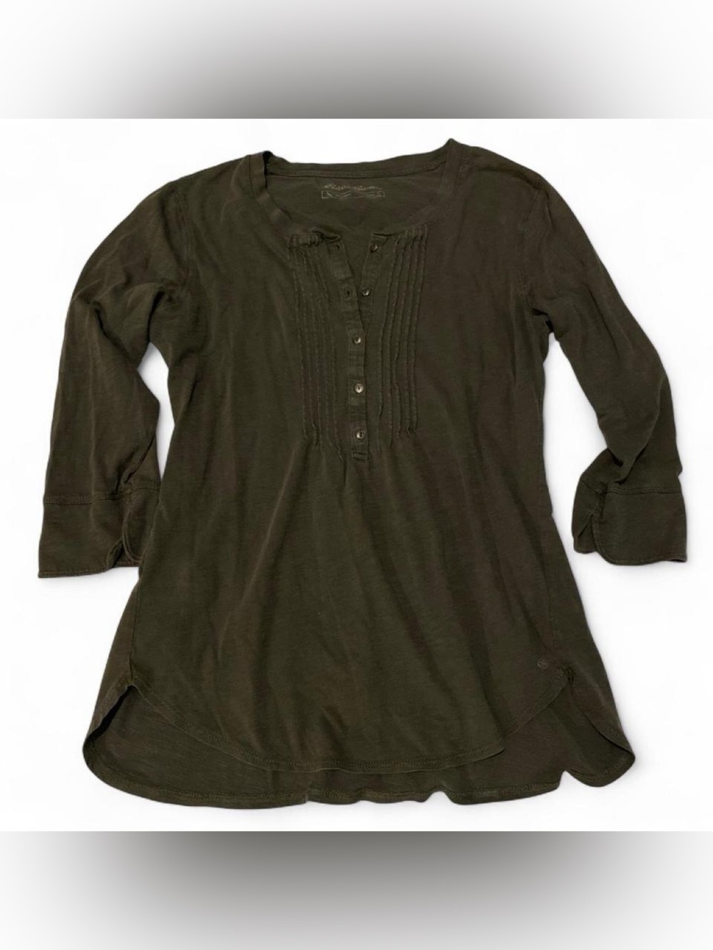 Eddie Bauer Olive Green Pintuck Henley Top